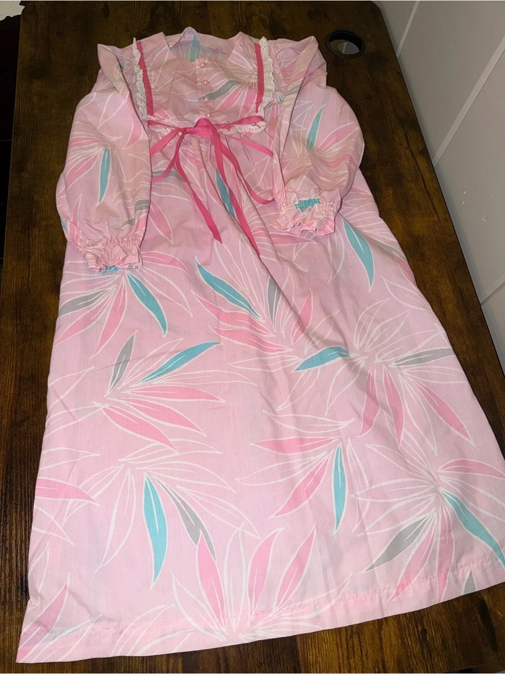 Vintage 1980s Girls Pink Hawaiian Floral Prairie Maxi Dress Approx Size 6